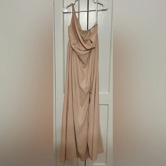 After Six One-Shoulder Draped Cowl-Neck Maxi Dress - 6849 Cameo - Picture 4 of 11